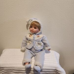 Adorable Doll with Blue Clothes With Embroidered Details